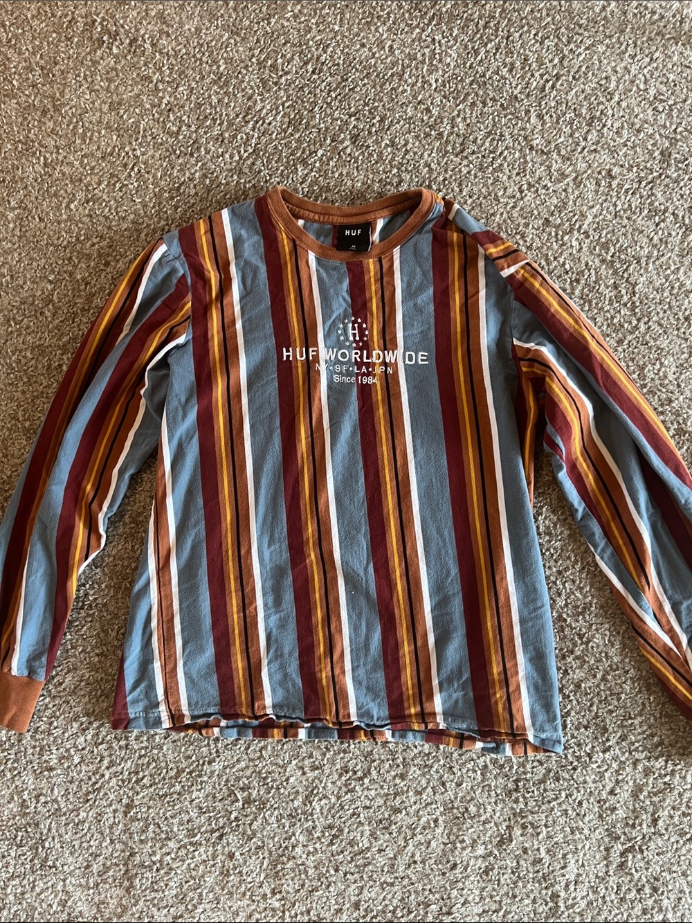 HUF Striped Long Sleeve Tee - Rust, Blue & Mustard